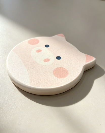 Qisheng 13.5cm Pink Pig Diatomite Coasters