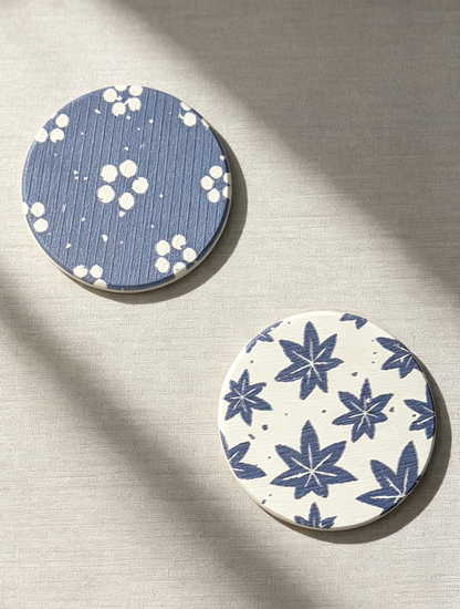 Qisheng 10cm Blue Leaf Diatomite Coaster w/ Cork Base 60g
