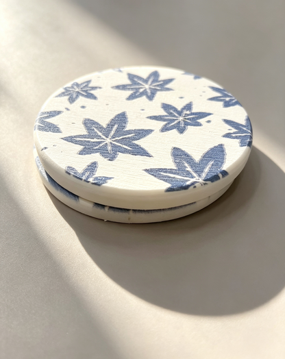 Qisheng 10cm Blue Leaf Diatomite Coaster w/ Cork Base 60g
