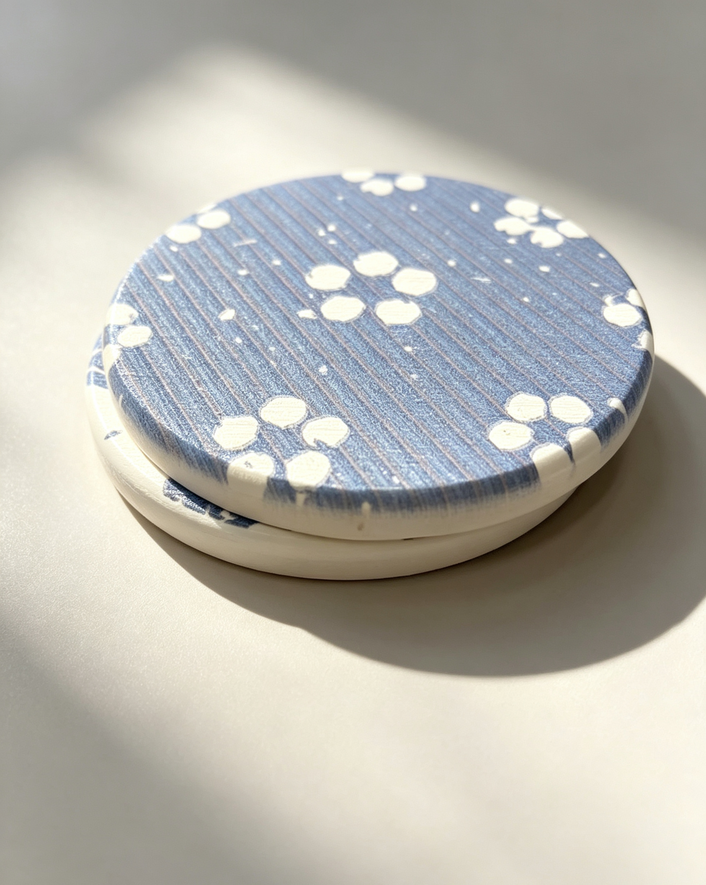 Qisheng Blue White Diatomite Coasters w/ Cork Base 10cm