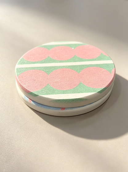Qisheng Diatomaceous Earth Green Pink Coasters 10cm