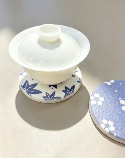 Qisheng 10cm Blue Leaf Diatomite Coaster w/ Cork Base 60g