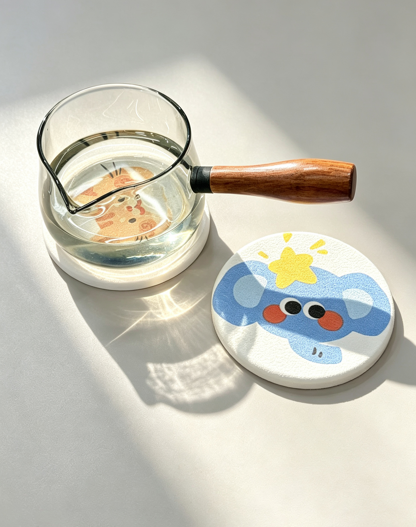 Qisheng 10cm Orange Cat Diatomite Coasters