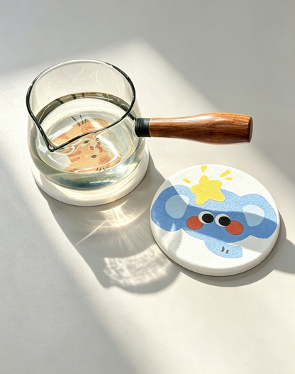 Qisheng 10cm Orange Cat Diatomite Coasters