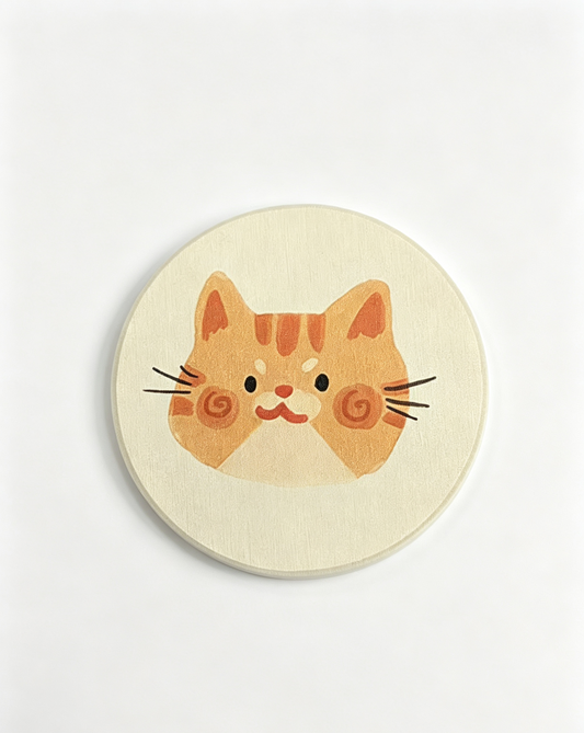 Qisheng 10cm Orange Cat Diatomite Coasters