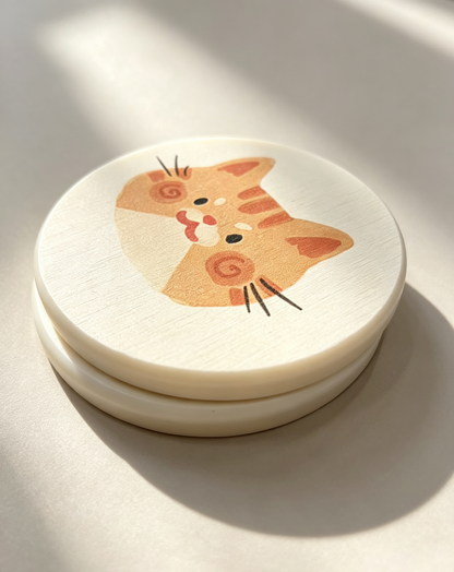 Qisheng 10cm Orange Cat Diatomite Coasters